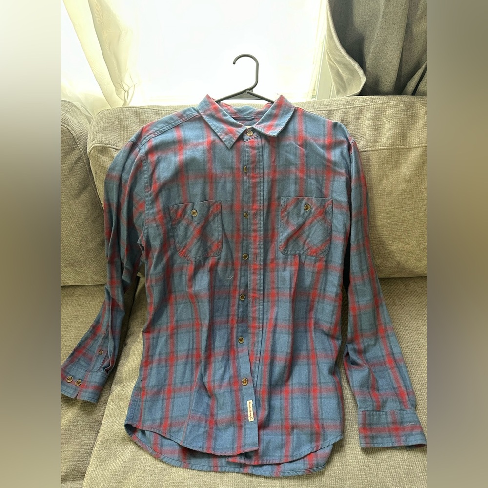 Weatherproof Men's Blue and Red Plaid Button-Down Shirt